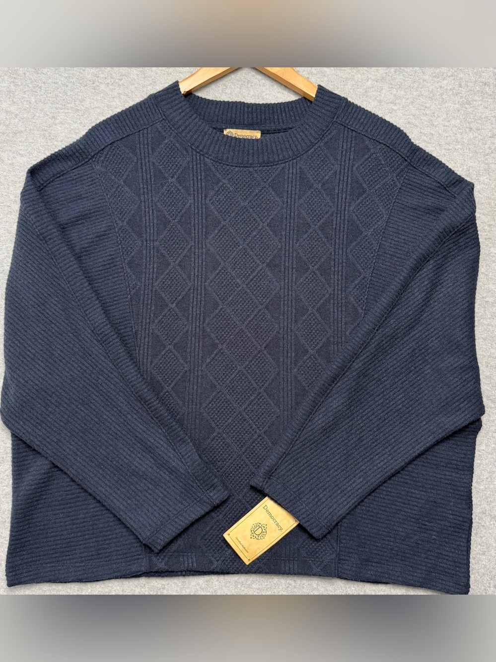 Democracy Women’s 1X Textured Dolman Sleeve Sweater Heather Navy NWT